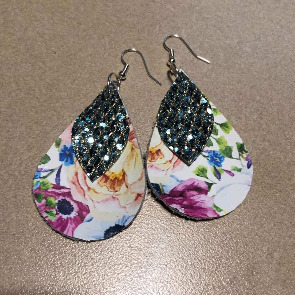 Leather teardrop earrings, handmade